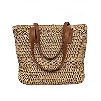Straw Bag for Women Beach Bags Tote Handmade Soft Shoulder Handbag with Azipper Beaded Bag