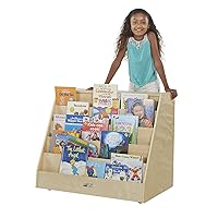 ECR4Kids Double-Sided Mobile Book Display with Storage, Classroom Bookshelf, Natural