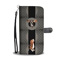 Dog Print Phone Case, Basset Hound Dog Print Smartphone iPhone Wallet Case. Stunning Faux Leather Wallet Phone Cover/Stand for Samsung Galaxy, iPhone 6/7/8/X with RFID Protection