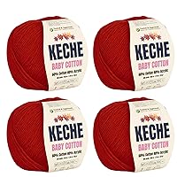 Cotton Yarn, 60% Cotton 40% Acrylic Yarn, Soft Cotton Yarn for Crochet and Knitting, Amigurumi Yarn 4 Skeins/Balls [1.76 Oz (50g) / 180 Yrds (165m)] x 4 - Red