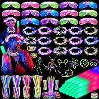 142 PCS Glow in the Dark Party Supplies, 14PCS Foam Glow Sticks, 14PCS Light Up Headband,14PCS LED Glasses and 100PCS Glow Sticks Bracelets,for Glow Party, New Year, Wedding, Concert, Birthday