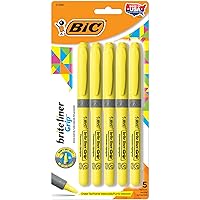 BIC Brite Liner Grip Highlighter, Chisel Tip, Yellow, 5-Count (GBLP51-Ylw)