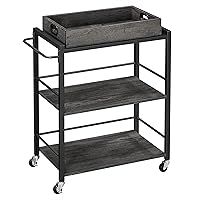 VASAGLE Industrial Bar Cart for The Home, Serving Cart with Wheels and Handle, 3-Tier Beverage Cart with Removable Tray and Storage Shelves for Living Room Kitchen, Charcoal Gray and Black ULRC072B04