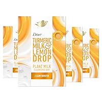 Dove Plant Milk Cleansing Bar Soap Turmeric Milk & Lemon Drop Glow Booster 4 Count for Moisturized Skin Gentle Cleanser, No Sulfate Cleansers or Parabens, 98% Biodegradable Formula 5 oz