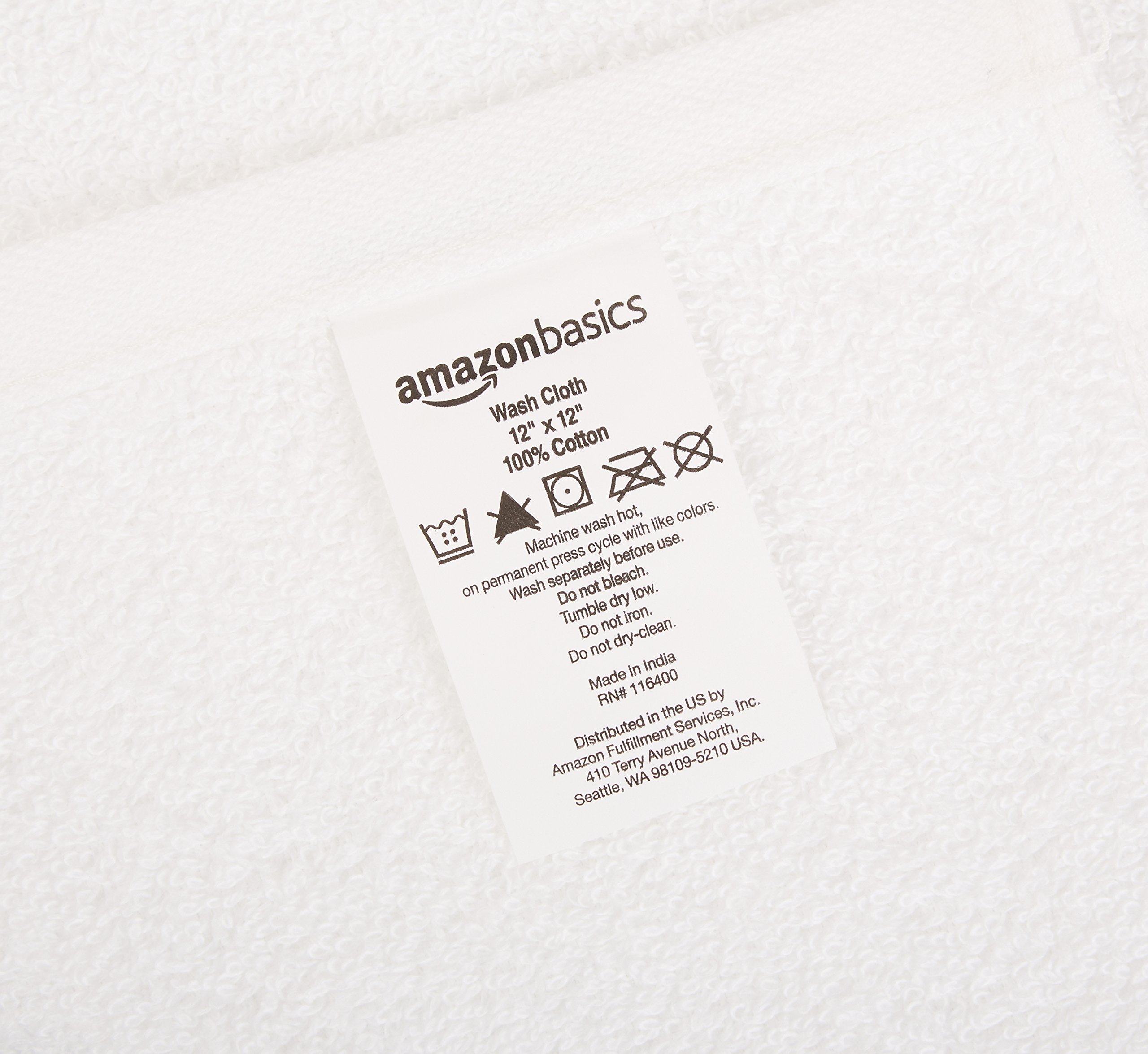 Amazon Basics Fast Drying Bath Towel, Extra Absorbent, Terry Cotton Washcloth, 12 x 12 Inch, White - Pack of 60