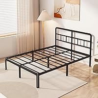 14 Inch Full Bed Frame with Headboard, Heavy Duty Metal Metal Full Size Platform Bed Frame No Box Spring Needed with Rounded Corner Legs, Noise Free, Easy Assembly, Black