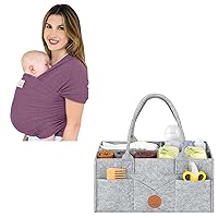 KeaBabies Baby Wrap Carrier and Baby Diaper Caddy Organizer - All in 1 Original Breathable Baby Sling, Lightweight, Hands Free Baby Carrier Sling - Large Baby Organizer - Baby Carrier Wrap