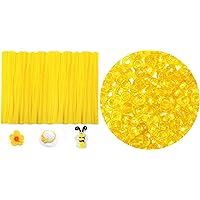 200 Yellow Pipe Cleaners+1000 Yellow Pony Beads Bundle, Pony Beads, Pipe Cleaners, Arts and Crafts, Jewelry Making.