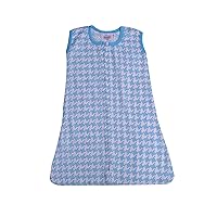Bacati Houndstooth Sleeping Bag/Wearable Blanket Made with 100 Percent Breathable Muslin Fabric, Aqua, Small