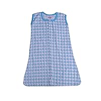 Bacati Houndstooth Sleeping Bag/Wearable Blanket Made with 100 Percent Breathable Muslin Fabric, Aqua/Grey, Medium