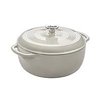 Lodge 6 Quart Enameled Cast Iron Dutch Oven with Lid – Dual Handles – Oven Safe up to 500° F or on Stovetop - Use to Marinate, Cook, Bake, Refrigerate and Serve – Oyster White