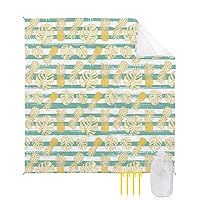 Palm Leaves Exotic Pineapples Beach Blanket Large with Stakes Waterproof Sandproof Beach Mat with Corner Pockets for Outdoor Travel Camping Hiking Picnic,Tropical Vintage Pineapple Fruit 83