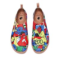 UIN Men's Casual Walking Travel Shoes Slip On Knitted Loafers Lightweight Comfort Air Painted Flats Barcelona