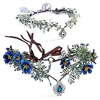 MOSTORY Fairy Crown & Blue Flower Headpiece for Wedding Bridal Carnival Maternity Party Costumes