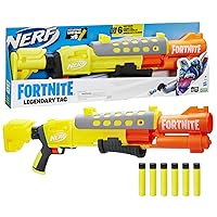 Nerf Fortnite Legendary TAC Dart Blaster, Yellow Glow Lap Design, 6 Dart Mega Drum and 6 Nerf Accustrike Mega Darts, Pump Action F4168