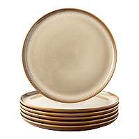 Ceramic Dinner Plates Set of 6, 10.5 Inch Reactive Glaze Porcelain Plates, Modern Shape Dinnerware Dishes Set for Kitchen,Microwave&Dishwasher&Oven Safe, Scratch Resistant-Khaki