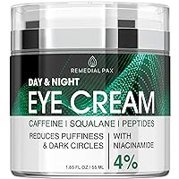 Eye Cream for Dark Circles Wrinkles Puffiness and Bags Under Eyes, Anti-Aging Collagen Eye Cream, Day and Night Formula with Caffeine Niacinamide Dimethicone, Made in USA