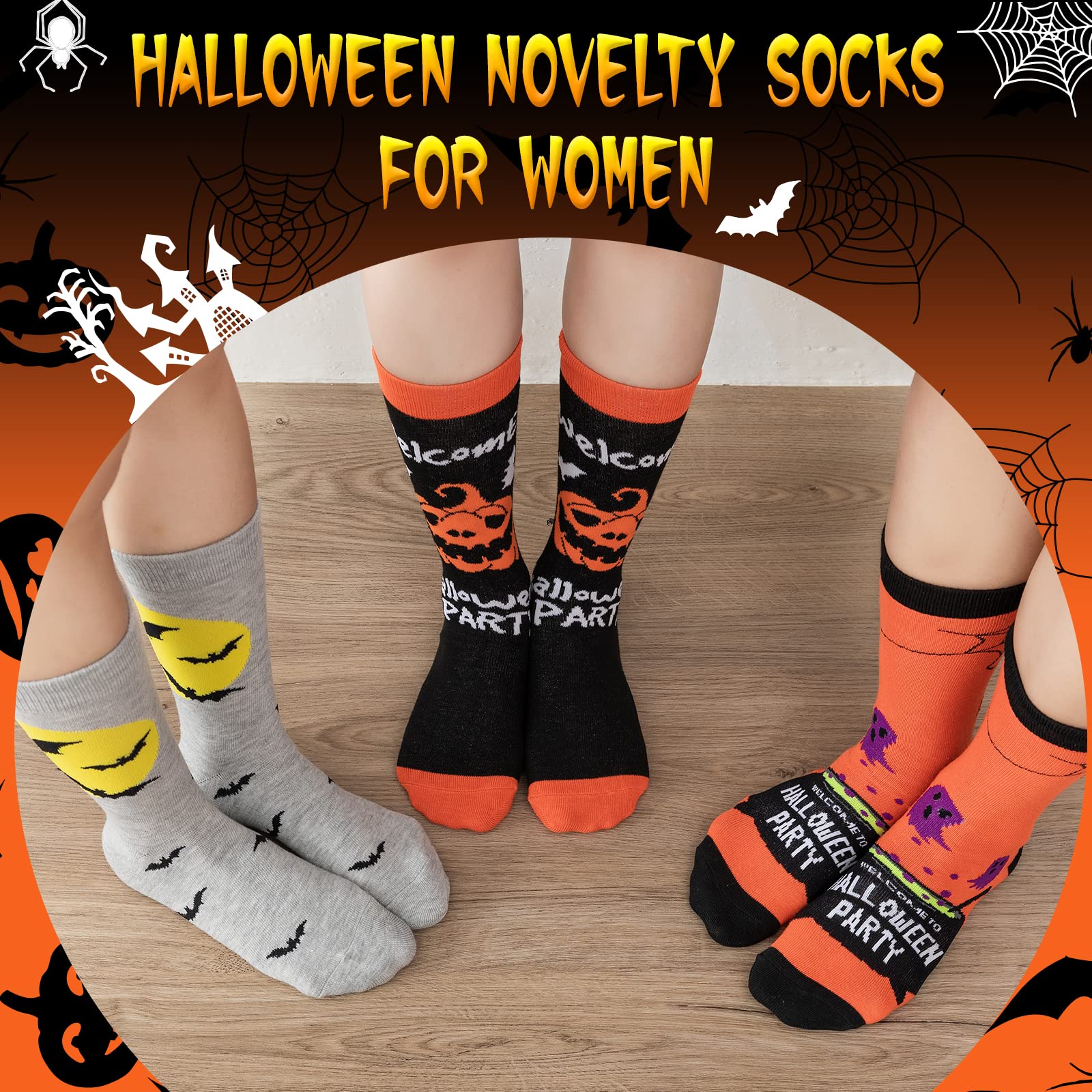 Womens Halloween Socks Crew Novelty Socks Cute Funny Socks for Women Happy Halloween gifts 6 Pairs(Style 1)