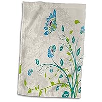 3D Rose Lime Green Blue Turquoise and Purple Art Nouveau Style Flowers On Grunge Floral Decorative Nature Hand/Sports Towel, 15 x 22