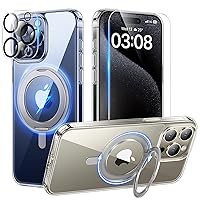 TAURI 360°Rotatable Magnetic Ring for iPhone 15 Pro Case Clear, [Designed for Magsafe] with Stand & Ring Holder, Shockproof Slim Phone Case with 2 Screen Protector +2 Camera Lens Protector