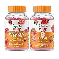 Lifeable Probiotics 5 Billion Kids + B Complex Kids, Gummies Bundle - Great Tasting, Vitamin Supplement, Gluten Free, GMO Free, Chewable Gummy