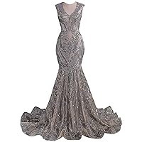 Women's Sleeveless V-Neck Sequins Mermaid Formal Evening Dress