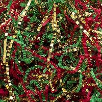 Stephanie Imports Made In USA Crinkle Cut (Zig Fill) Shredded Paper 2 lbs (Red, Green & Gold Christmas Mix)