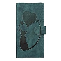 for Galaxy S21 Ultra 5G Case Flip Leather Wallet Cover with Card Holder Wrist Straps Kickstand Protective Purse Case Cat Love Heart Compatible with Galaxy S21 Ultra 5G for Women (Green)