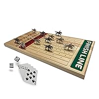 Original Horse Racing Board Game with Luxurious Durable Metal Horses, 22” Full Size Board,11 Pieces, 2 Colors (5 Black, 6 Silver), Real Pine Wood Horseracing Game Board, Dice&Cards