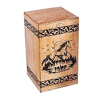 Floral Border Engraved Wooden Urns for Human Ashes Adult Large - Rising Sun Mountain Cremation Urn for Ashes -Burial Urn for Columbarium - Funeral Urn Box (250 LB - Hardwood, Horse)