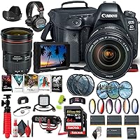 Canon EOS 6D Mark II DSLR Camera with 24-105mm f/4L II Lens (1897C009) + 4K Monitor + Canon EF 24-70mm Lens + Pro Mic + Pro Headphones + 2 x 64GB Memory Card + Color Filter Kit + Case + More (Renewed)