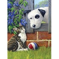 Paint by Numbers Junior Dog & Cat, DIY Picture Approx. 33 x 24 cm, Includes 7 Acrylic Paints, Brush and Printed Painting Card, Ideal for Beginners and Children from 8 Years