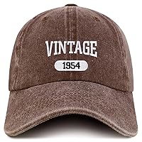 Trendy Apparel Shop Vintage 1954 Embroidered 70th Birthday Soft Crown Washed Cotton Cap