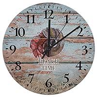 10 inch Silent Non-Ticking Wall Clocks Battery Operated Beach Time Crab Home Decor for Kitchen Summer Sea Animals Beautiful Round Wooden Wall Clock Rustic for Exercise Room New Home