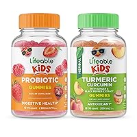 Lifeable Probiotic 2 Billion CFU Kids + Turmeric Curcumin Kids, Gummies Bundle - Great Tasting, Vitamin Supplement, Gluten Free, GMO Free, Chewable Gummy