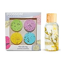 Blossom Aromatherapy Shower Steamers, Bath Bombs with Essentials Oils for Stress Relief (4pk - Jastmine, Lavender, Mint, Eucalyptus) and Hydrating Mango Body Oil, Dry Oil 2 fl. Oz