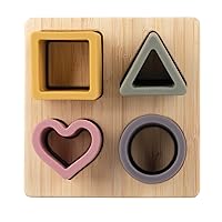 Nuby Soft Shape Silicone Puzzle Toy with Bamboo Wooden Base, Promotes Hand-Eye Coordination, 5 Piece