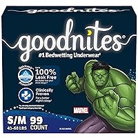 Goodnites Boys' Bedwetting Underwear, Size S/M (43-68 lbs), 99 Ct (3 Packs of 33), Packaging May Vary