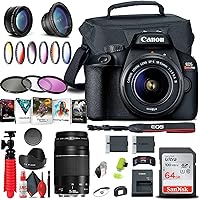 Canon EOS Rebel T100 / 4000D DSLR Camera with 18-55mm Lens, Canon EF 75-300mm Lens, 64GB Memory Card, Color Filter Kit, Case, Corel Photo Software, LPE10 Battery + More (Renewed)