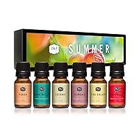 P&J Trading Summer Set of 6 Fragrance Oils - Peach, Strawberry, Plumeria, Coconut, Ocean Breeze, Pina Colada Candle Scents, Soapmaking, Diffuser Oil