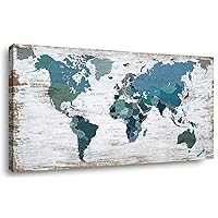 Teal Decor World Map Canvas Wall Art Pictures for Living Room Wall Decoration Blue Wall Decor Office World Map Wall Art Map of the world Picture Framed Artwork Decor for Home Bedroom Decoration