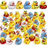 Jerify 96 Pcs Winter Rubber Duck Theme Rubber Duck Toy Winter Duck 6 Styles Winter Skiing Sweater Snowflake Holiday Bathing Duckling Tub Pool Toys Birthday Winter Party Favor Gift Filler