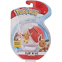 Pokemon Official Eevee Clip and Go, Comes with Eevee Action Figure and Poké Ball