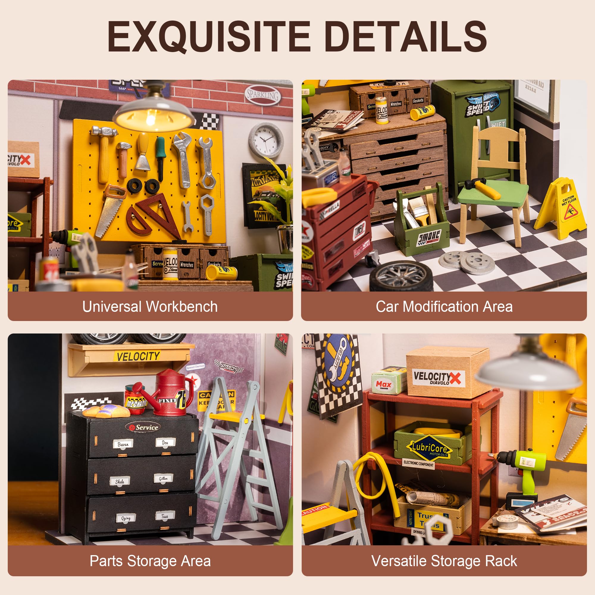 ROBOTIME Miniature House Kit DIY Mini Dollhouse Garage Workshop + Wooden Music Box 3D Puzzles for Adults Sunset Carnival