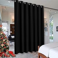 RYB HOME Privacy Curtain for Sliding Glass Door, Light Block Noise Reduce Insulated Curtain Screen for Living Room Locker Room Basement Bedroom Closet, 100 inch Wide x 108 inch Long, Black