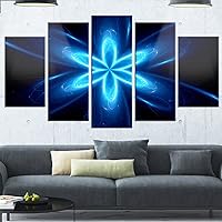 Blue Glowing Space Fractal Flower Glossy Metal Wall Art, 32'' H x 60'' W x 1'' D 5PD