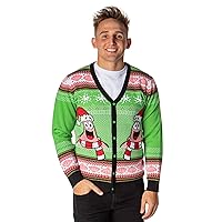 Spongebob Squarepants Men's Santa Patrick Star Ugly Sweater Button-Up Knit Cardigan