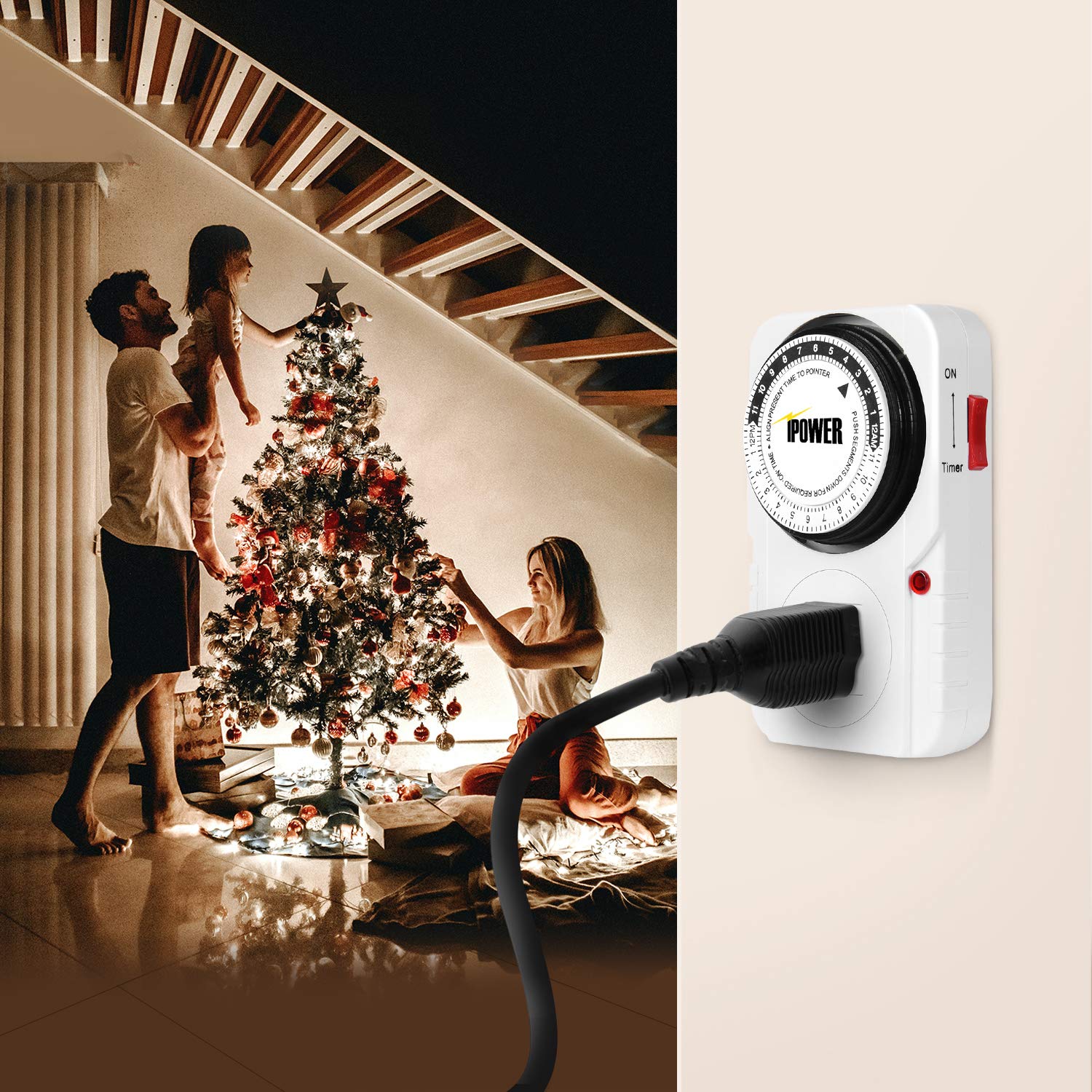 iPower 24 Hour Plug-in Mechanical Electric Outlet Timers Switch Programmable Indoor, Accurate Heavy Duty 3-Prong for Lamps Fans Christmas String Lights, AC 1725W 1/2 HP, UL Listed