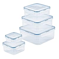 LOCK & LOCK Easy Essentials Food Storage lids/Airtight containers, BPA Free, 10 Piece - Square, Clear