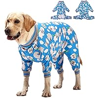 LovinPet Pitbull Outfit Dogs/Cozy Dog Pajamas, Slim Fit, Lightweight Pullover/Full Coverage Dog Pjs/Happy Hippo Blue Print/Large Breed Dog Pjs/XL